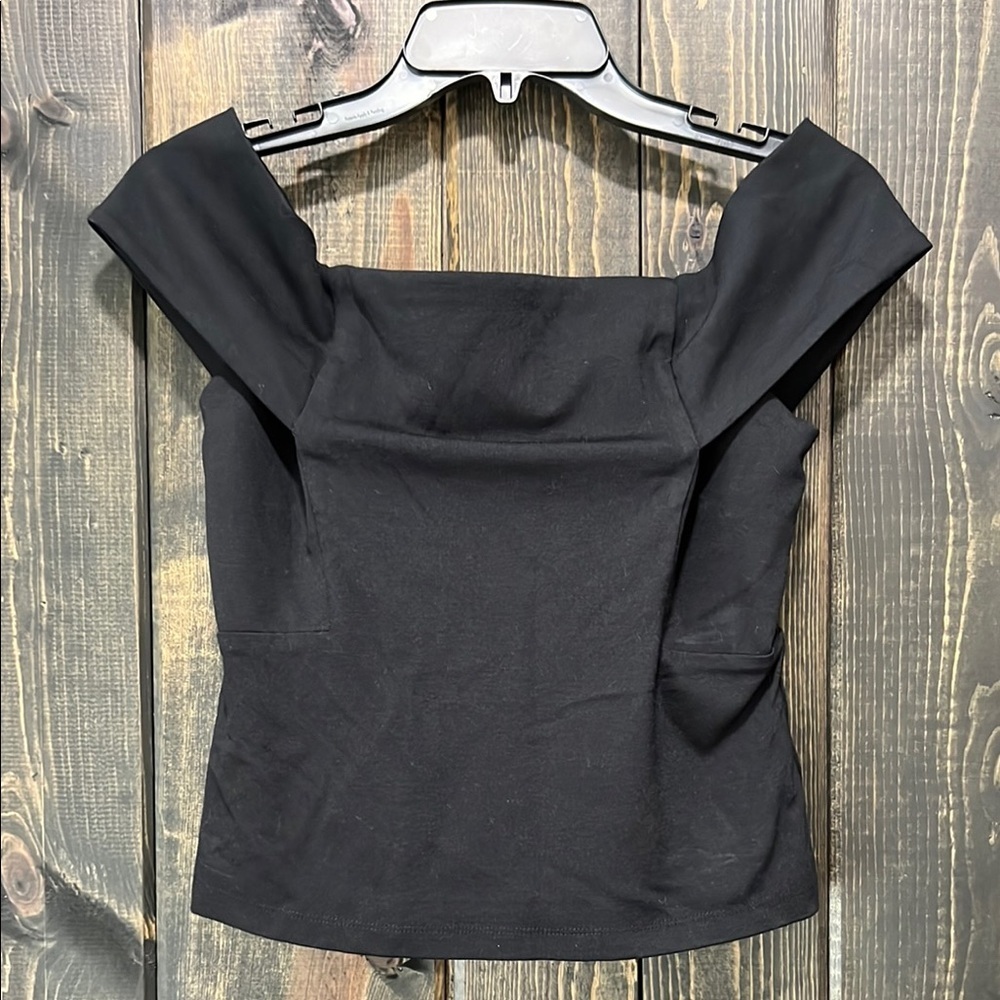 Anthropologie Deletta Off Shoulder Top M Black Stretch Boho Semi Formal Festival